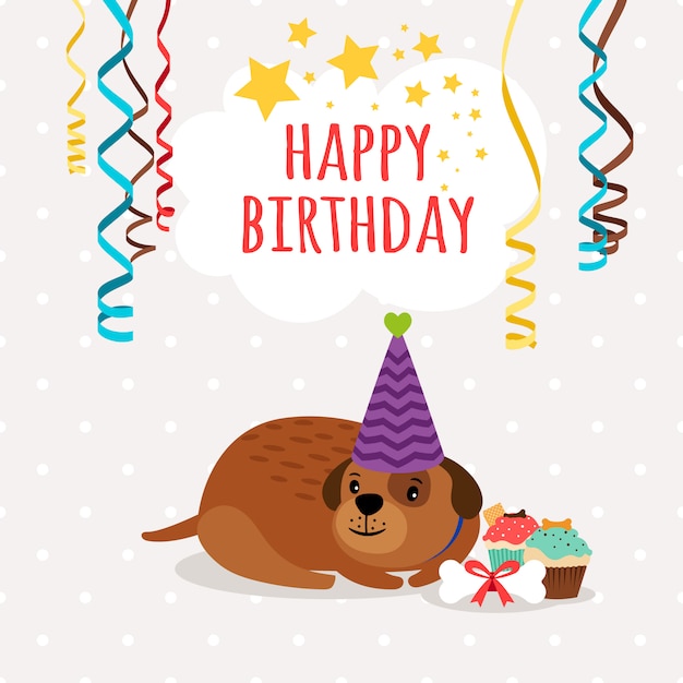 Download Cute dog and cupcakeshappy birthday greeting card ...