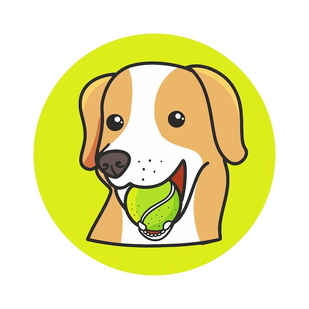 テニスボール漫画の手描きイラストを食べるかわいい犬 プレミアムベクター