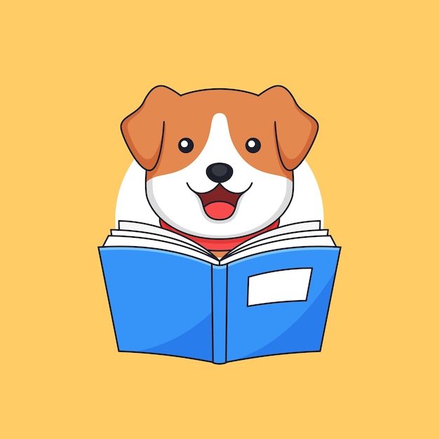 かわいい犬が本を読む動物学校活動概要イラストマスコットをお楽しみください プレミアムベクター