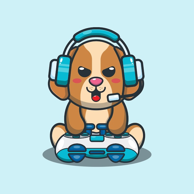 Premium Vector Cute dog gaming cartoon vector illustration