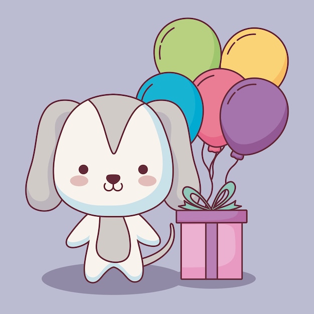 Download Cute dog happy birthday card with balloons helium and gift ...