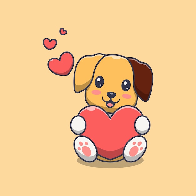 愛の漫画イラストを保持しているかわいい犬 プレミアムベクター