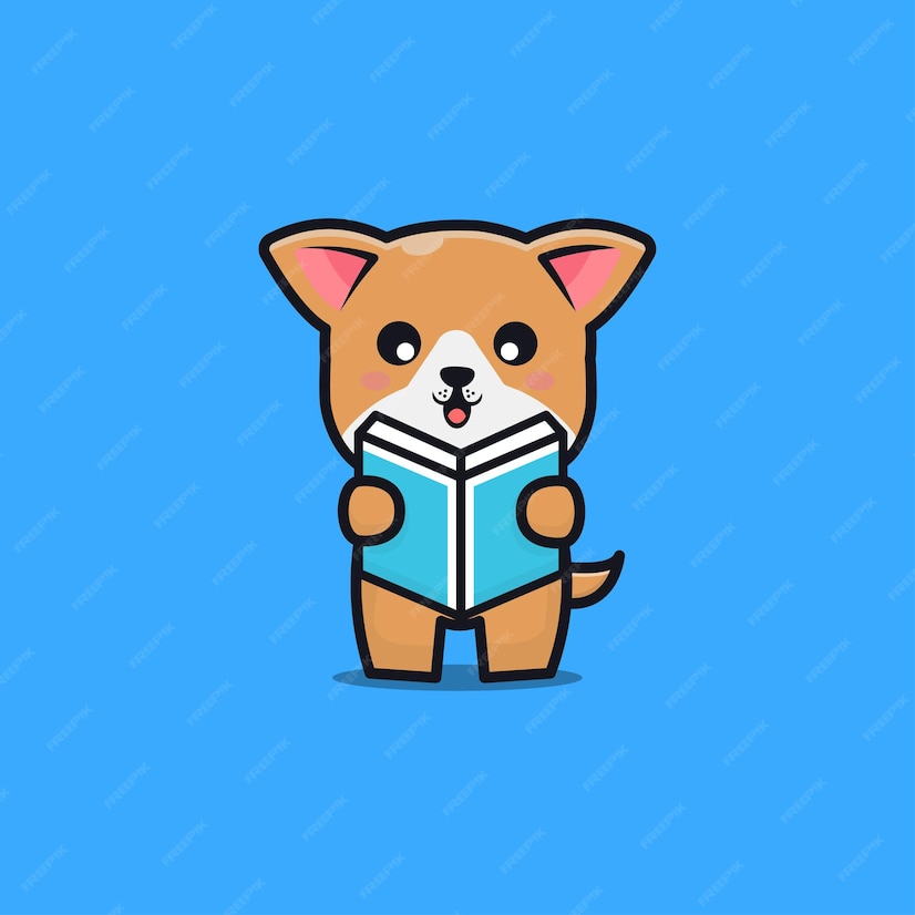 Premium Vector | Cute dog reading book cartoon illustration