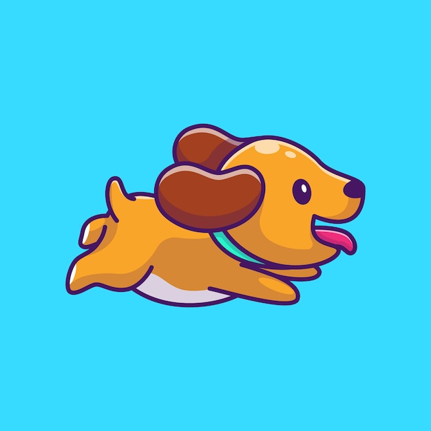 アイコンイラストを走っているかわいい犬 子犬犬のマスコットの漫画のキャラクター 分離された動物アイコンコンセプト プレミアムベクター