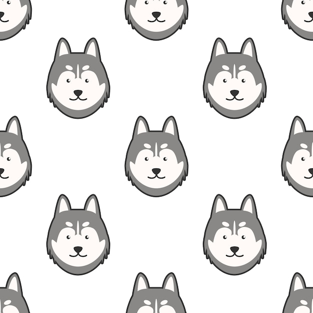 Premium Vector | Cute dog siberian husky cartoon doodle seamless pattern