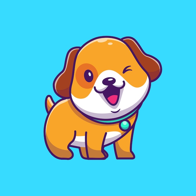 かわいい犬まばたきのアイコンイラスト 子犬犬のマスコットの漫画のキャラクター 分離された動物アイコンコンセプト プレミアムベクター