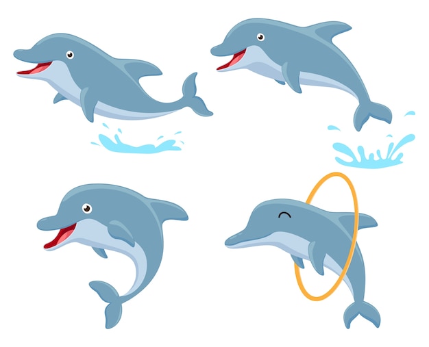 Premium Vector | Cute Dolphin Cartoon Collection Set