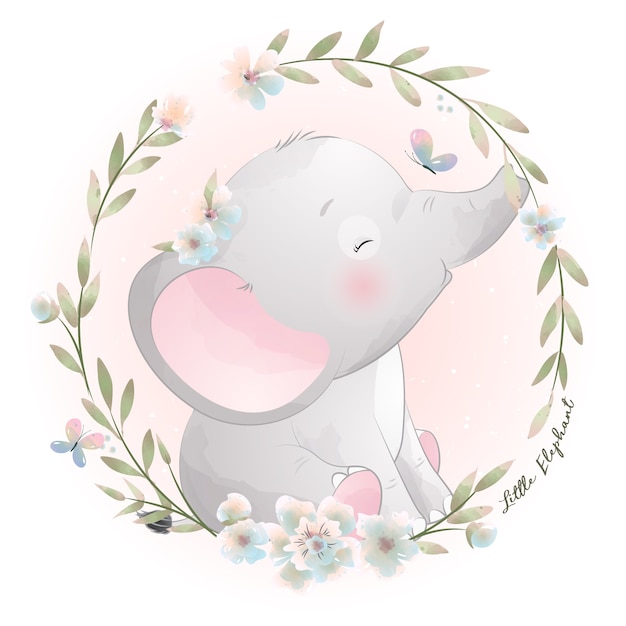 Premium Vector | Cute doodle elephant with floral illustration