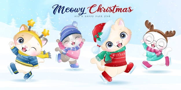Download Premium Vector | Cute doodle kitty for christmas day with ...