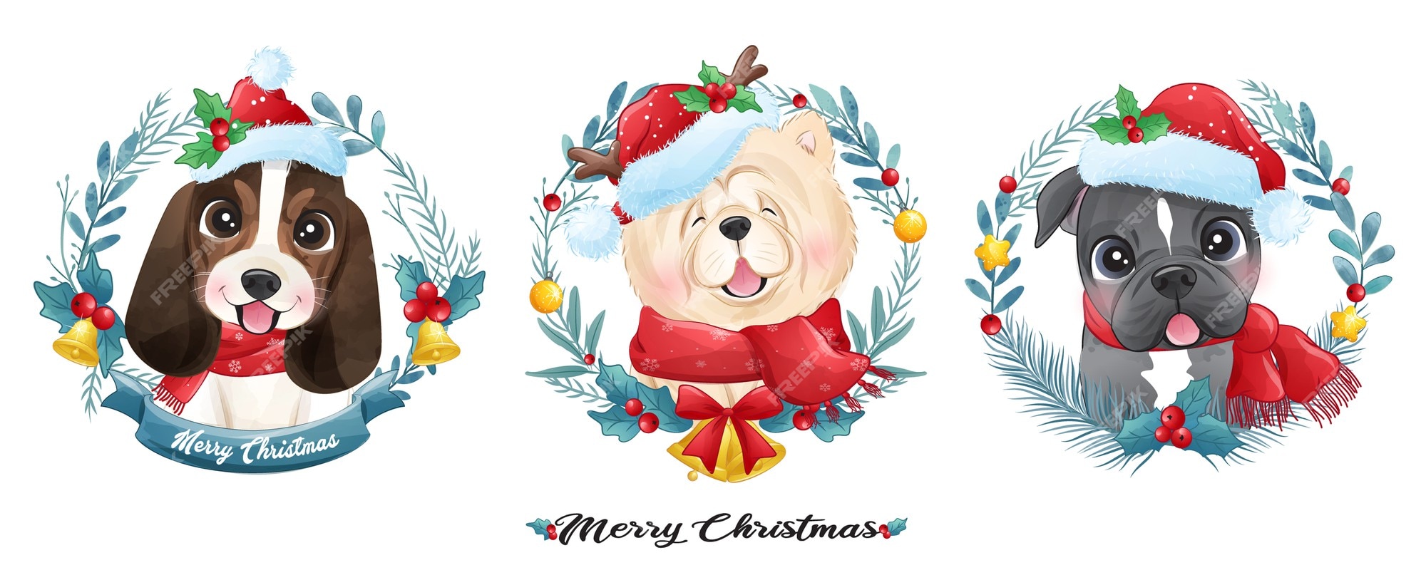 Premium Vector | Cute doodle puppy for christmas with watercolor ...