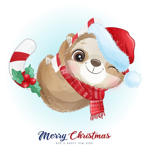 Download Premium Vector | Cute doodle sloth for christmas day with ...