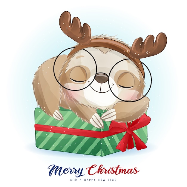 Download Premium Vector | Cute doodle sloth for christmas day with ...