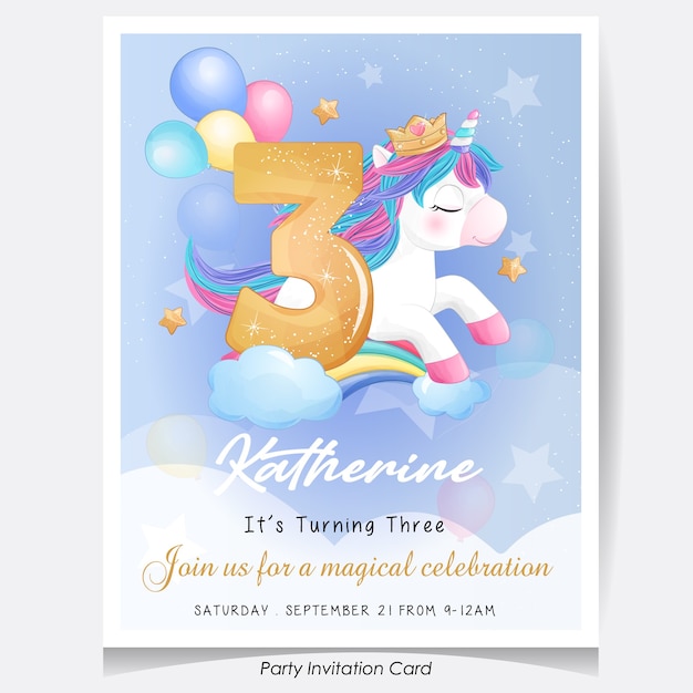 Download Premium Vector | Cute doodle unicorn birthday party ...