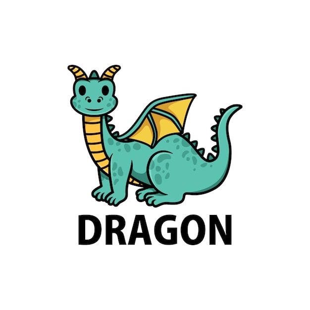 プレミアムベクター かわいいドラゴン漫画のロゴアイコンイラスト