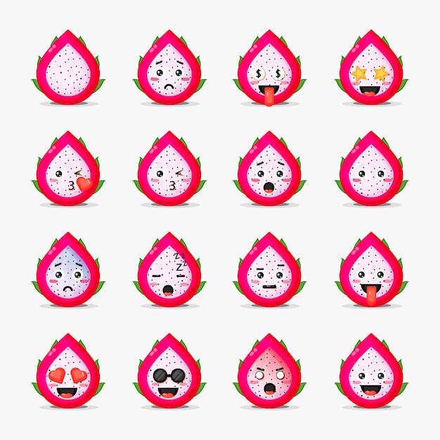 絵文字セットでかわいいドラゴンフルーツ プレミアムベクター 絵文字セットでかわいいドラゴンフルーツ プレミアムベクター