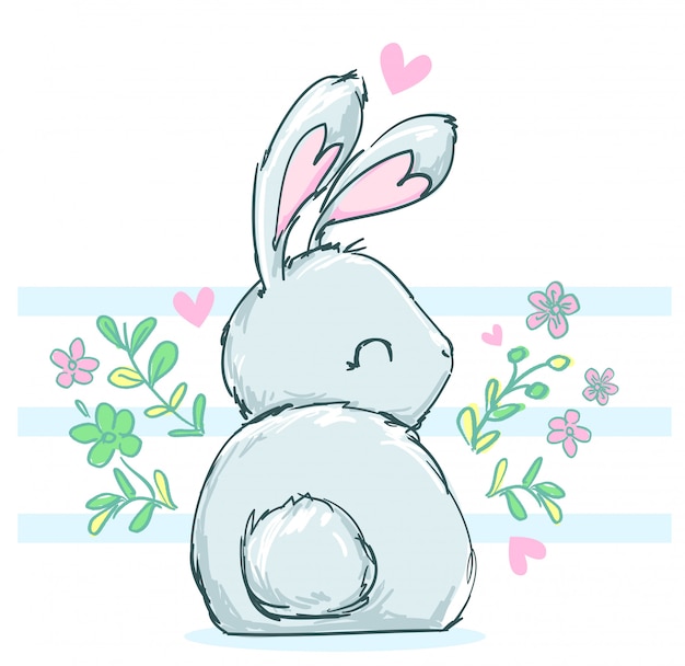 Premium Vector Cute Drawing Bunny With Flowers