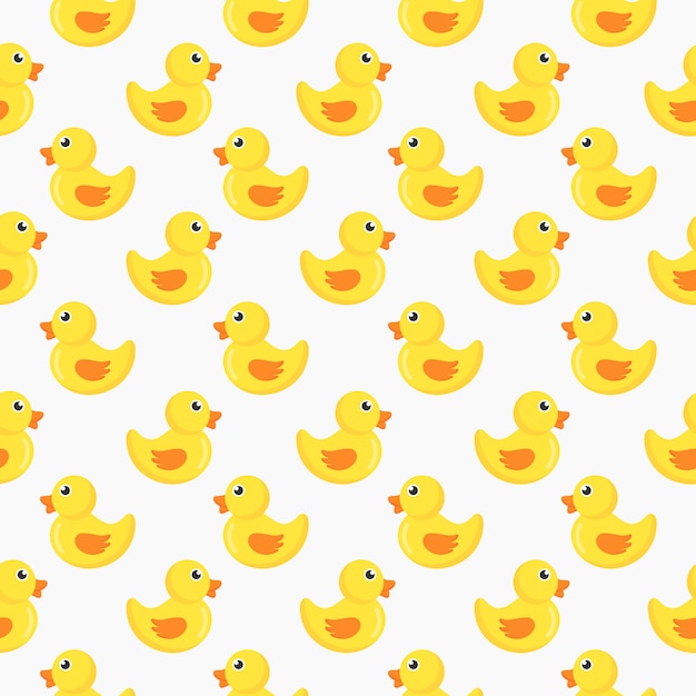 Cute ducks seamless pattern isolated on white background. Premium Vector