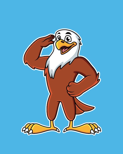 Premium Vector Cute Eagle Cartoon Performing Salute With Funny