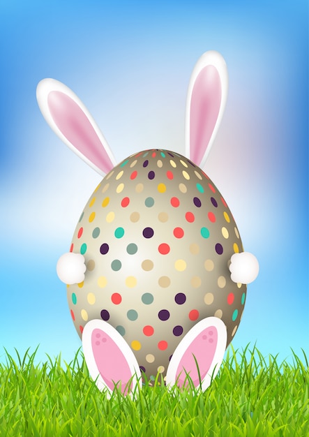 Download Cute easter background with bunny holding egg Vector | Free Download