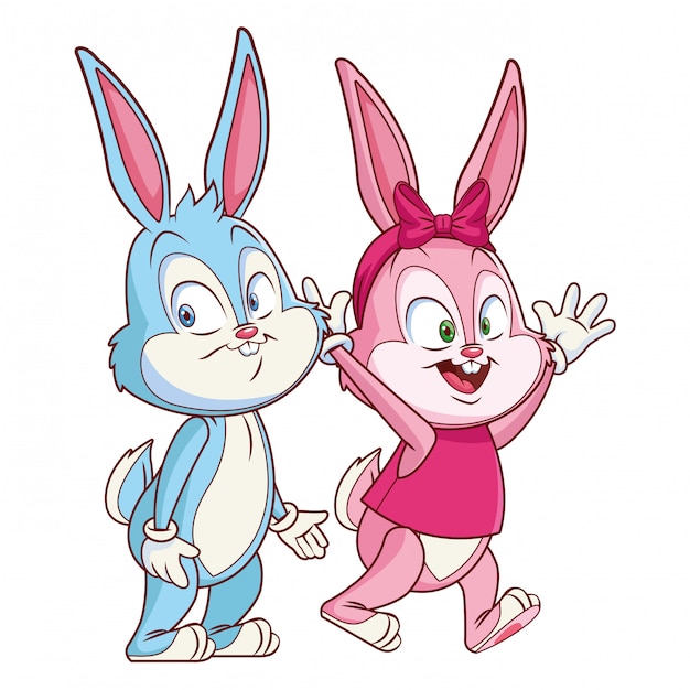 Download Cute easter bunny happy friends | Premium Vector