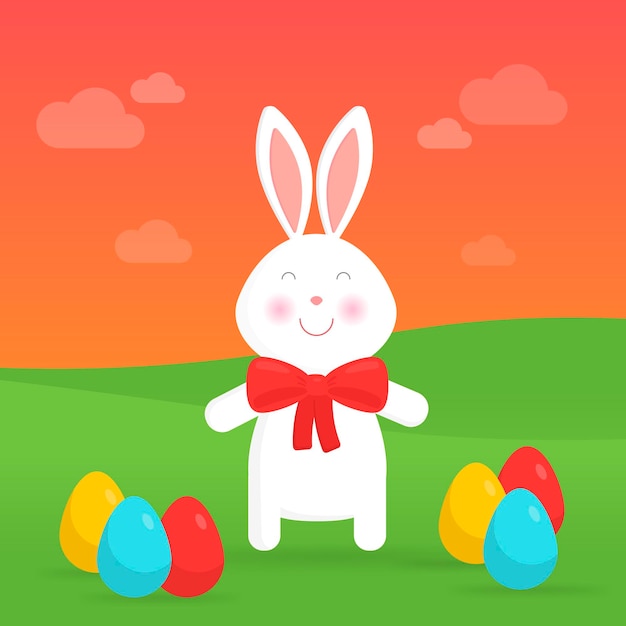 Premium Vector | easter bunny in nature vector illustration. for easter cards, congratulations web sites.