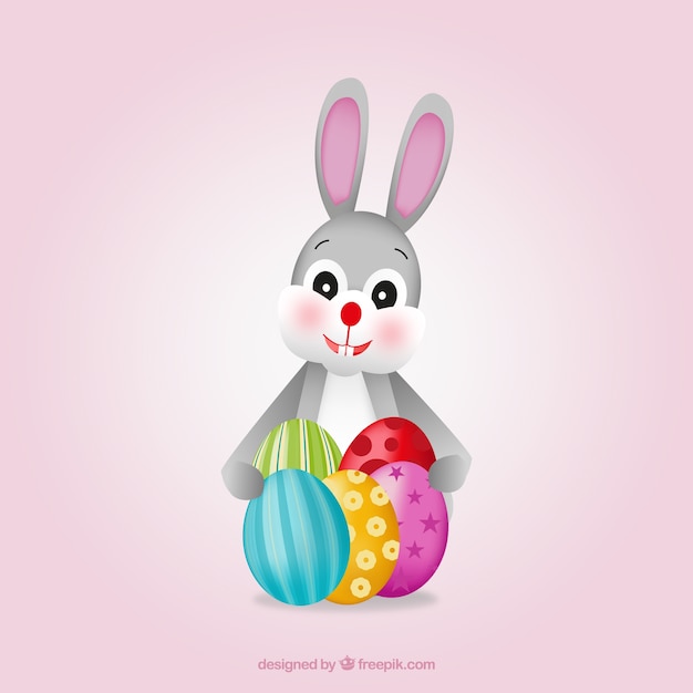 Download Cute easter bunny with eggs Vector | Free Download