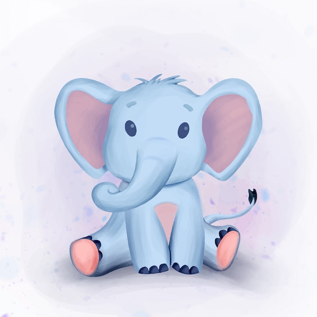 プレミアムベクター かわいい象のベビーシャワーの水彩イラスト