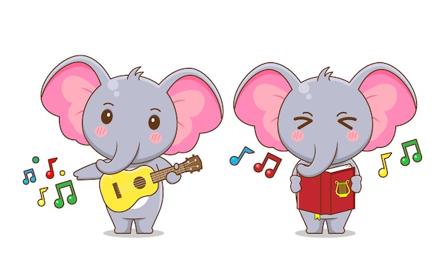 Premium Vector | Cute elephant character playing music and singing