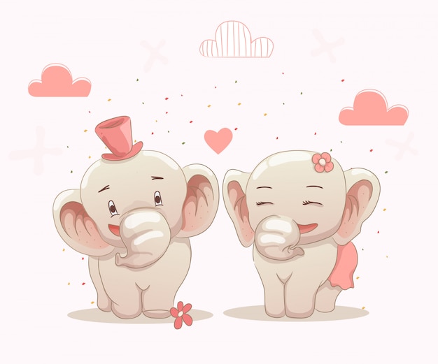 Download Premium Vector | Cute elephant couples love each other