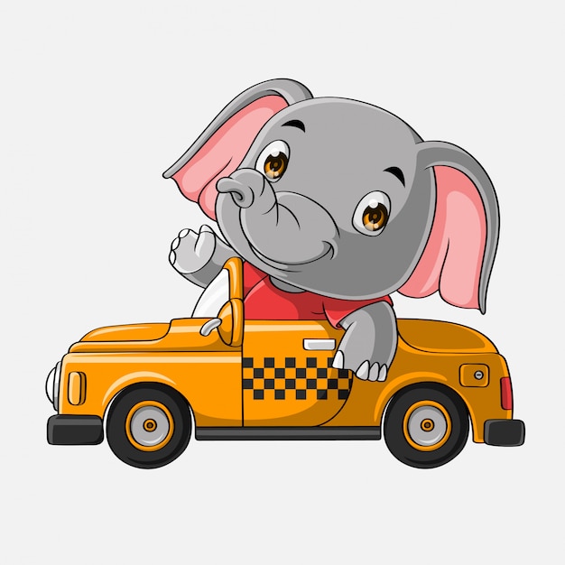 かわいい象ドライブ車手描き プレミアムベクター