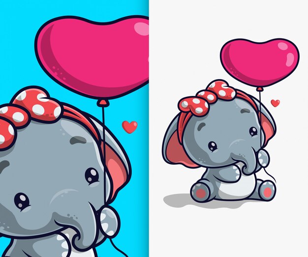 Premium Vector | Cute elephant holding a balloon icon illustration