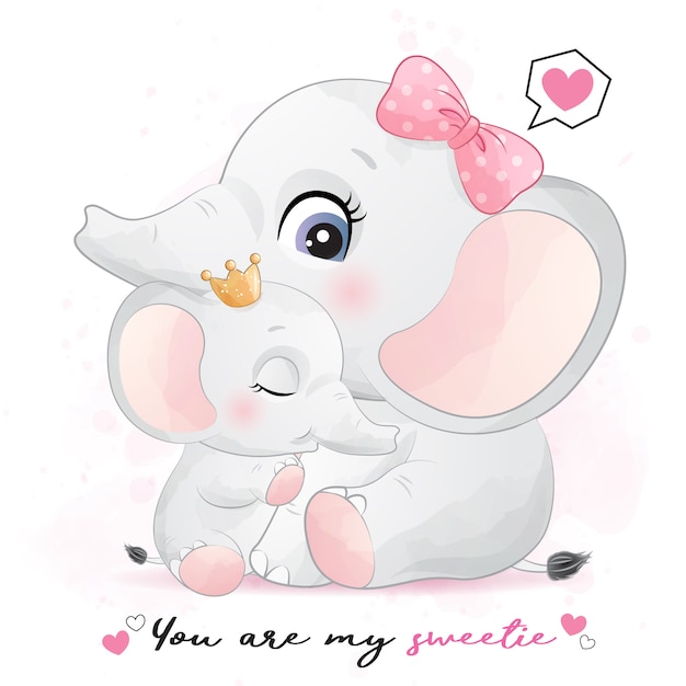 Download Cute elephant mother and baby illustration | Premium Vector
