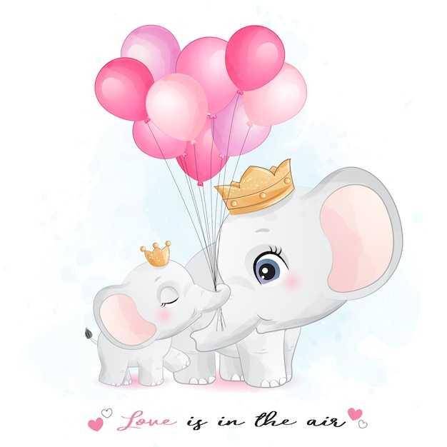 Download Cute elephant mother and baby with watercolor illustration ...