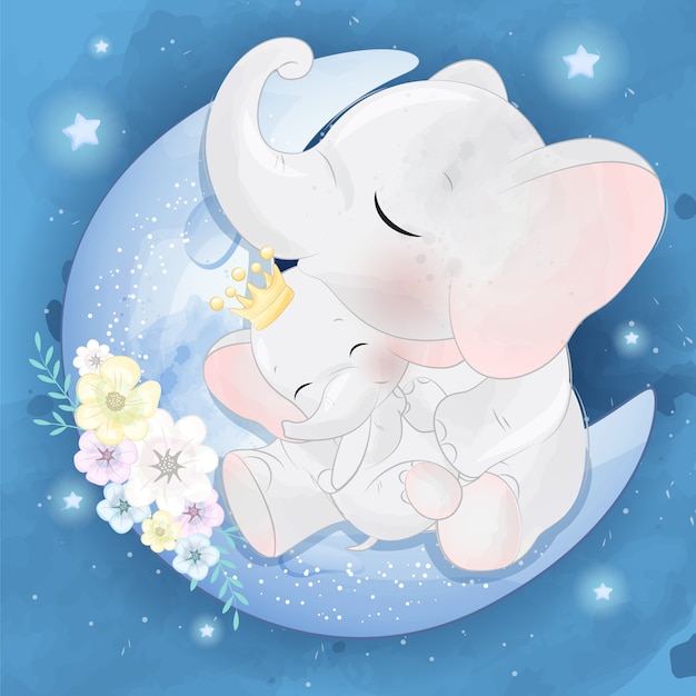 Download Cute elephant mother and baby | Premium Vector
