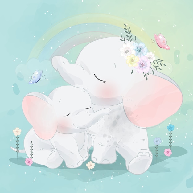 Download Cute elephant mother and baby Vector | Premium Download