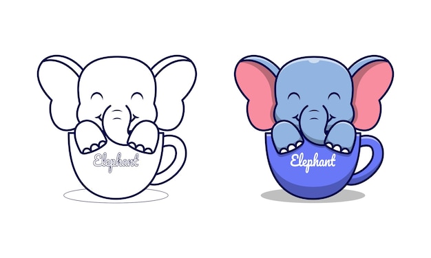 Premium Vector Cute Elephant In Mug Cartoon Coloring Pages For Kids