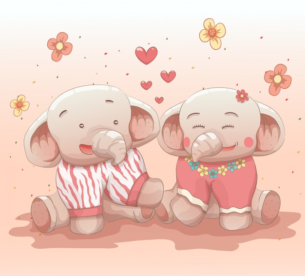 Download Cute elephant's couple love each other | Premium Vector