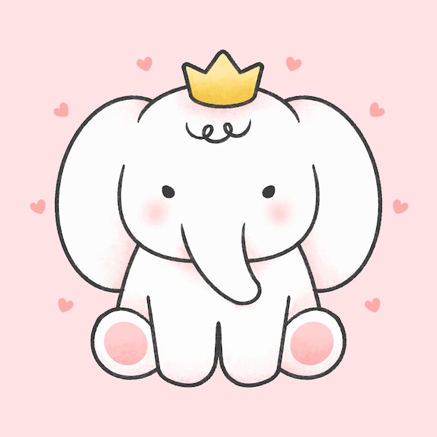 Download Cute elephant wear crown cartoon hand drawn style ...