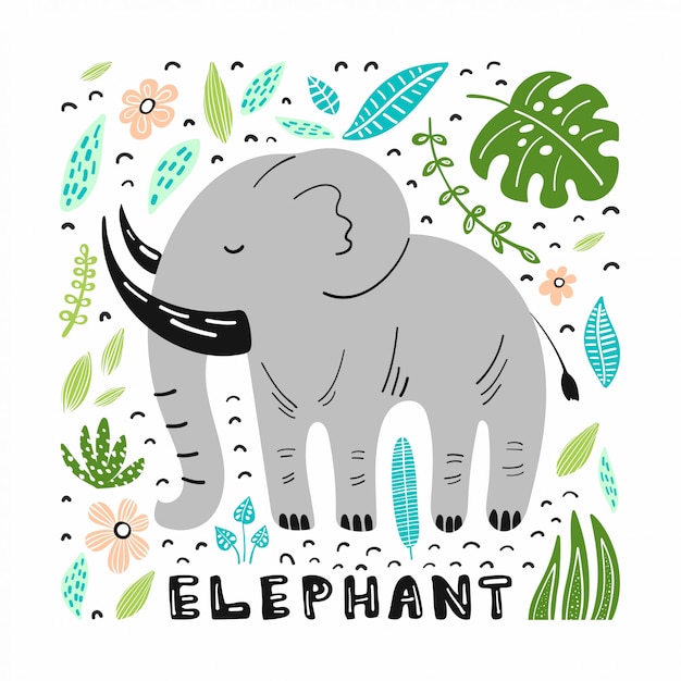 かわいい象の手描きイラスト プレミアムベクター