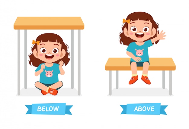 Cute example of opposite word antonym for kid | Premium Vector