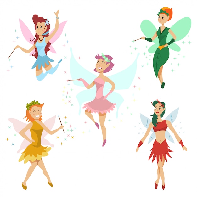 Premium Vector | Cute fairy character cartoon set.