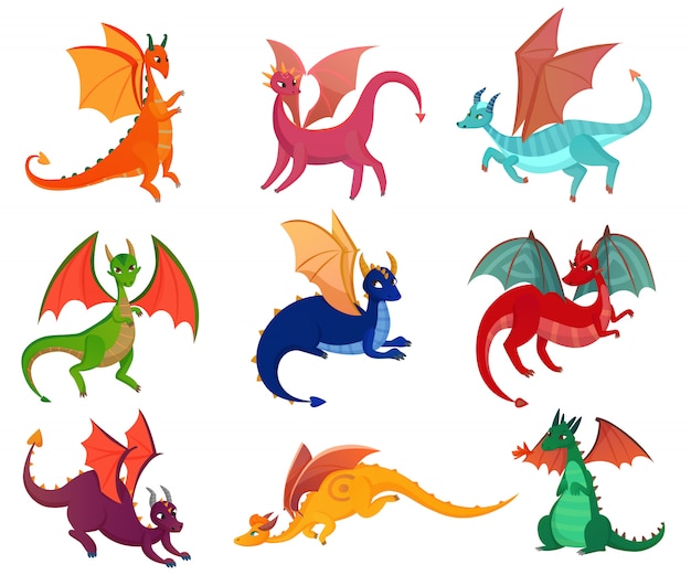 Cute fairy dragons set | Free Vector