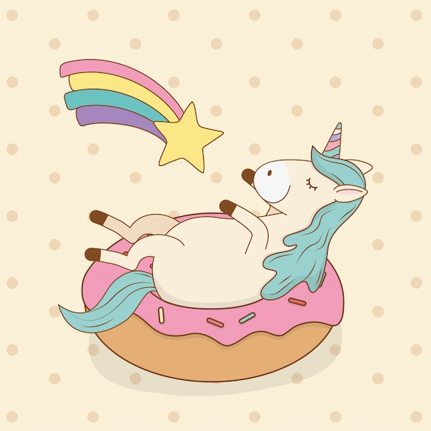 Download Cute fairytale unicorn in donut with rainbow | Premium Vector