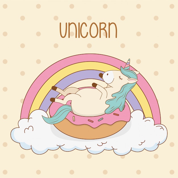 Download Cute fairytale unicorn in donut with rainbow | Premium Vector