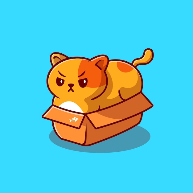 ボックス漫画アイコンイラストでかわいい太った猫 動物の愛のアイコンの概念が分離されました フラット漫画スタイル プレミアムベクター