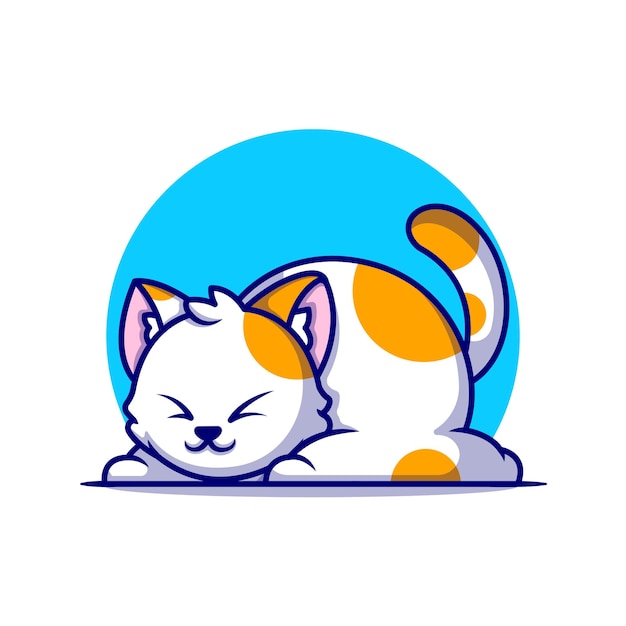 かわいい太った猫眠っている漫画アイコンイラスト 分離された動物の性質のアイコンの概念 フラット漫画スタイル 無料のベクター