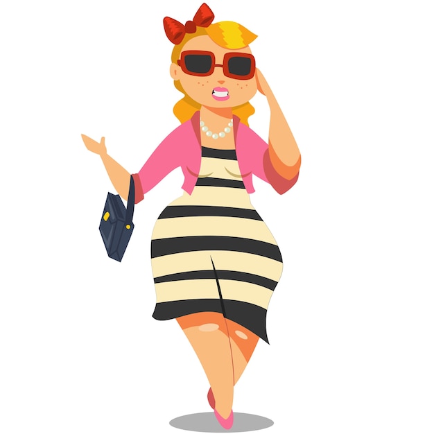 Premium Vector | Cute fat girl in sunglasses cartoon character