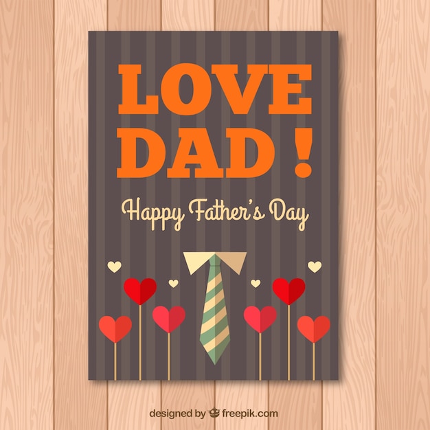 Cute father\'s day card with necktie and\
hearts
