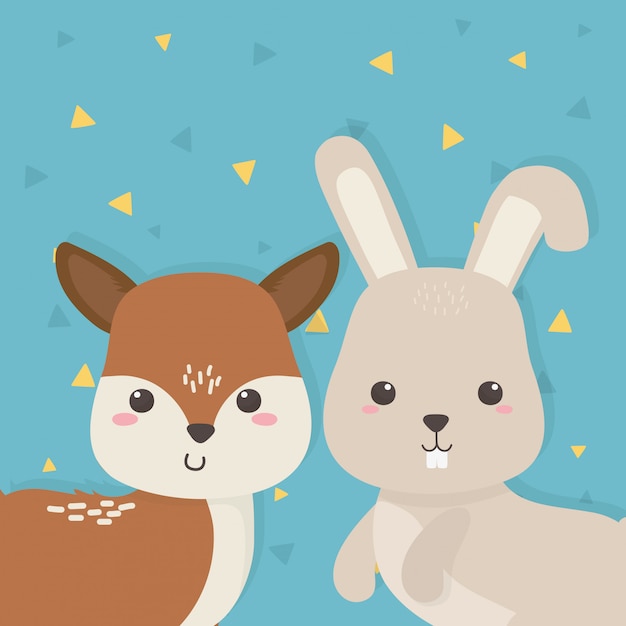 Premium Vector | Cute fawn and rabbit animals farm characters