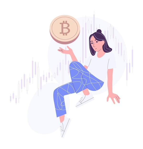 Premium Vector | Cute female character holding bitcoin